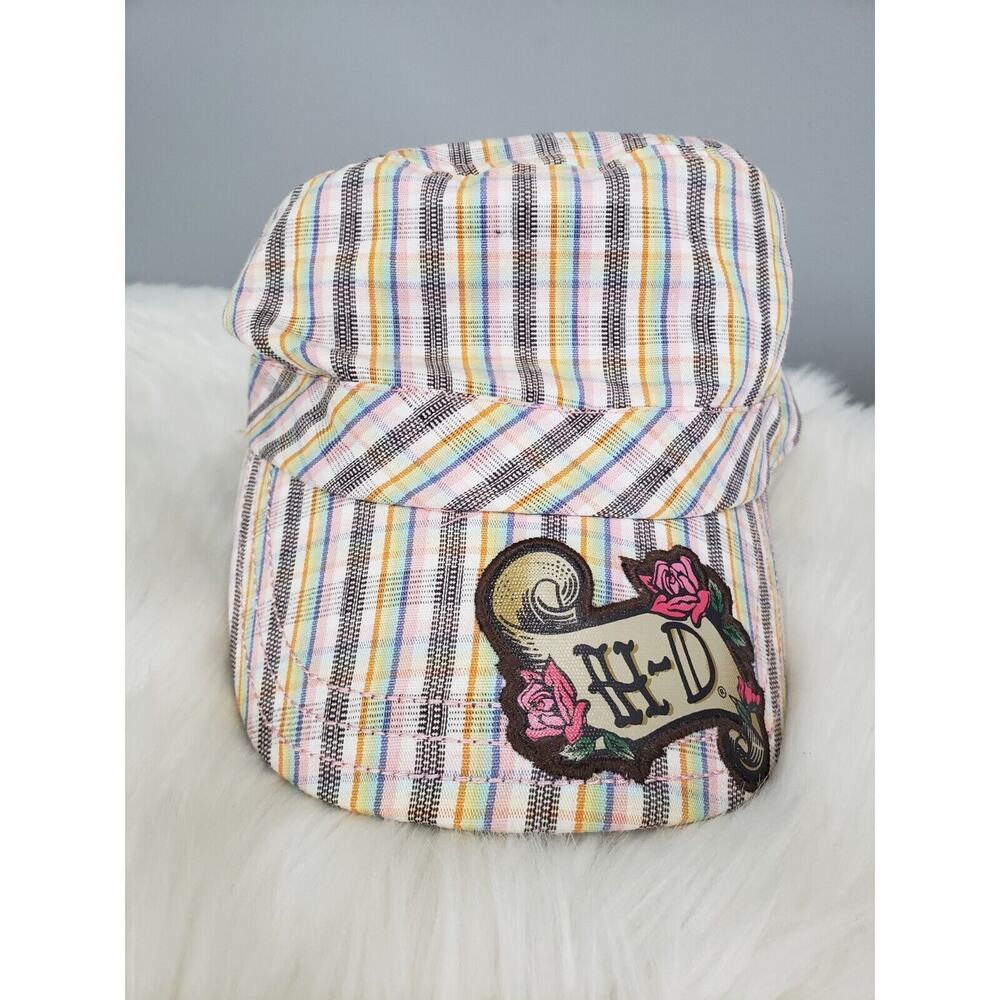 Vintage Harley Davidson Kids Youth GIRLS 4-12 Hat Baseball Cap Plaid y2k patch